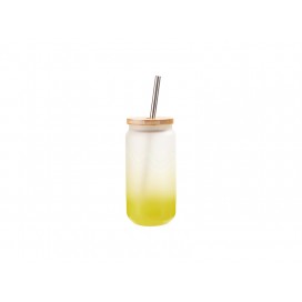 18oz/550ml Glass Mugs Gradient Lemon Yellow with Bamboo Lid & SS Straw(10/pack)